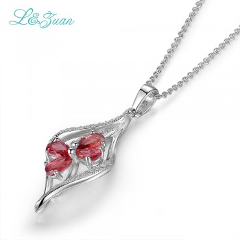 Lamp;zuan 1.33ct Natural 4 Garnets Pendants for Women 925 Sterling Silver Red Necklace Fine Jewelry Female Party Jewelry