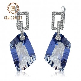 GEMS BALLET 42.40Ct Natural Iolite Blue Mystic Quartz Gemstone Drop Earrings 925 Sterling Silver Fine Jewelry for Women