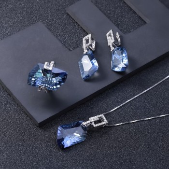 GEMS BALLET 42.40Ct Natural Iolite Blue Mystic Quartz Gemstone Drop Earrings 925 Sterling Silver Fine Jewelry for Women