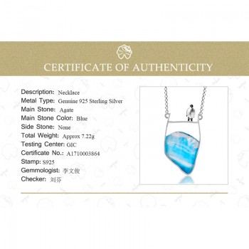 Lotus Fun Real 925 Sterling Silver Natural Agate Handmade Fine Jewelry Lovely Penguin Necklace with Pendant for Women Collier