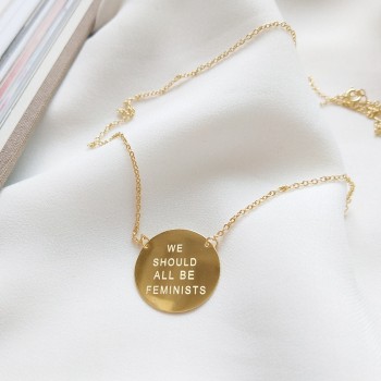Feminists 925 sterling silver round pendant necklace gold color we should all be feminist necklace for womens charm jewelry