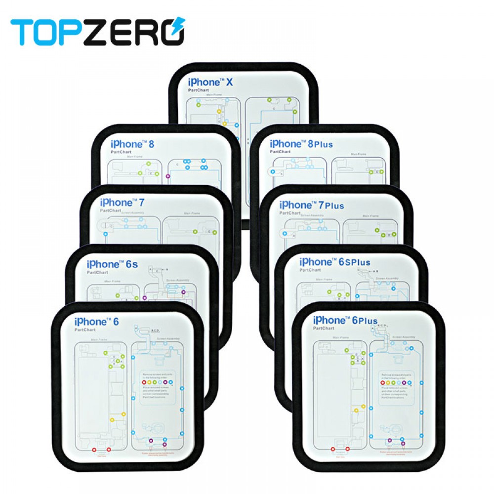 9pcs/ set Professional Magnetic Screw Mat Technic Repair Pad For iPhone 6 6s 6s 7 8 Plus X Phone Parts For iphone Repair Tools
