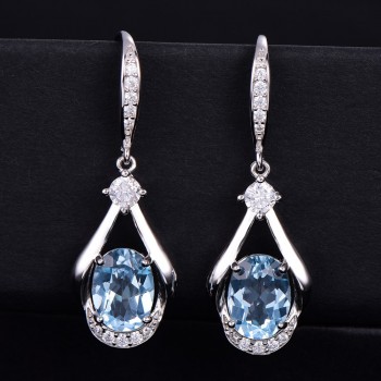 buulooai Natural Sky Blue Topaz Wedding Anniversary Drop Earrings Genuine 100% Real 925 Sterling Silver Fine Jewelry For Women