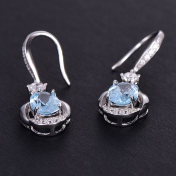buulooai Natural Sky Blue Topaz Wedding Anniversary Drop Earrings Genuine 100% Real 925 Sterling Silver Fine Jewelry For Women