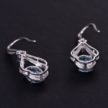buulooai Natural Sky Blue Topaz Wedding Anniversary Drop Earrings Genuine 100% Real 925 Sterling Silver Fine Jewelry For Women