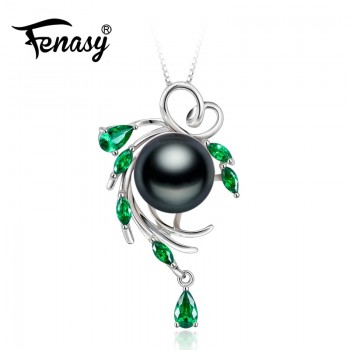 FENASY 925 sterling silver flower necklace,pearl jewelry Bohemia necklace,Pearl pendant necklace for women beryl Luxury Style
