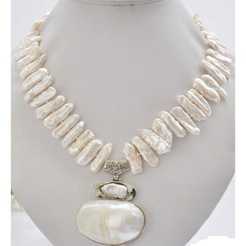 Free Shipping ***Hot sale gt;gt;17 25mm white biwa dens freshwater pearl necklace mabe pendant