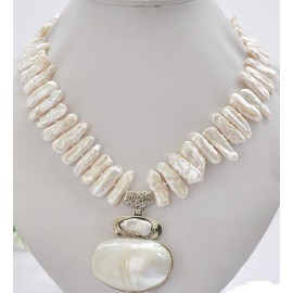 Free Shipping ***Hot sale gt;gt;17 25mm white biwa dens freshwater pearl necklace mabe pendant
