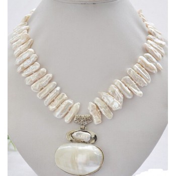 Free Shipping ***Hot sale gt;gt;17 25mm white biwa dens freshwater pearl necklace mabe pendant