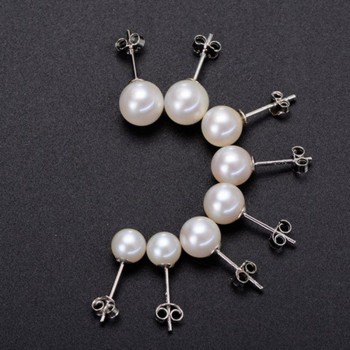 Real perfect round Natural Freshwater Pearl stud Earrings For Women 925 sterling silver jewelry with pearl  arrival