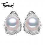 FENASY charms freshwater pearl jewelry Geometric bohemian pearl earrings fashion S925 sterling silver Stud Earrings for women