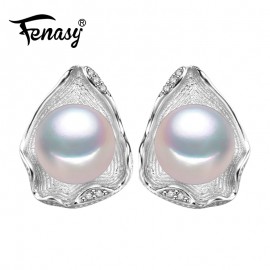 FENASY charms freshwater pearl jewelry Geometric bohemian pearl earrings fashion S925 sterling silver Stud Earrings for women