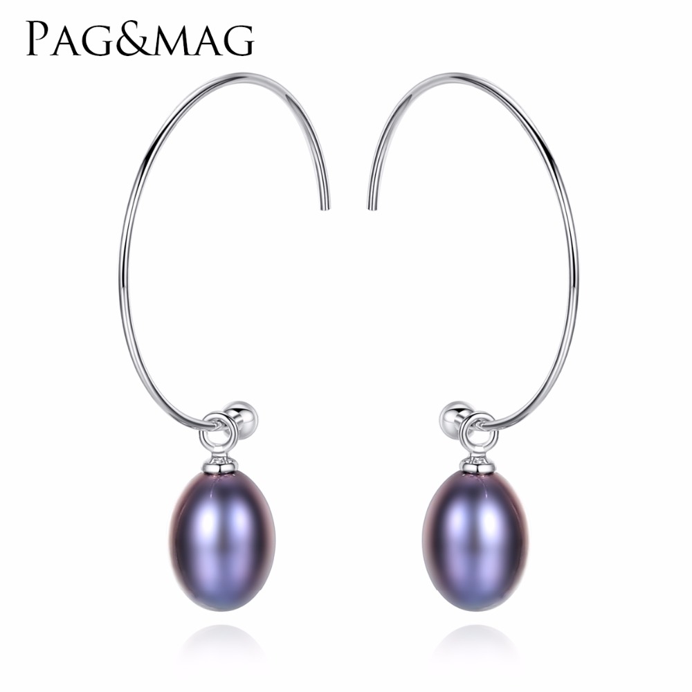 PAGamp;MAG New Fashion Big Half Circle Earwire 925 Sterling Silver Drop Earring For Women Fine Freshwater Pearl Paved Banquet Gifts