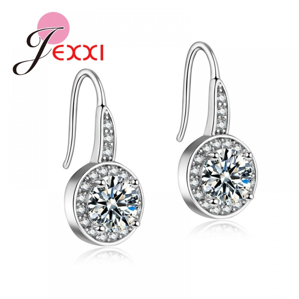 Jemmin Fashion 925 Sterling Silver Clear Exquisite Cubic Zirconia Earrings for Women Gift Round Jewerly Bijoux Femme Top Quality