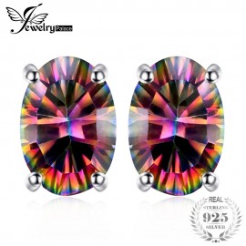 JewelryPalace 7x5mm Oval Cut 1.5ct Fire Rainbow Mystic Topaz Earrings Studs Solid 925 Sterling Silver Women Vintage Fashion