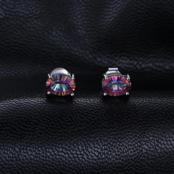 JewelryPalace 7x5mm Oval Cut 1.5ct Fire Rainbow Mystic Topaz Earrings Studs Solid 925 Sterling Silver Women Vintage Fashion