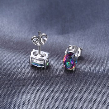 JewelryPalace 7x5mm Oval Cut 1.5ct Fire Rainbow Mystic Topaz Earrings Studs Solid 925 Sterling Silver Women Vintage Fashion