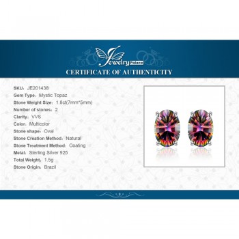JewelryPalace 7x5mm Oval Cut 1.5ct Fire Rainbow Mystic Topaz Earrings Studs Solid 925 Sterling Silver Women Vintage Fashion