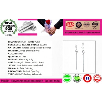 OMHXZJ WHOLESALE Fashion jewelry Smooth snake bone chain Twisted slices indirect 925 Sterling Silver Earrings Ears hang YS92