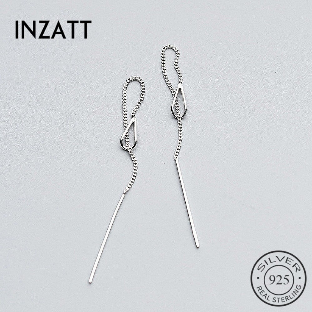 INZATT Real 925 Sterling Silver Elegant Chain Tassel Stick Bar Dangle Drop Earrings Personality Fine Jewelry For Women Party