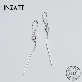 INZATT Real 925 Sterling Silver Elegant Chain Tassel Stick Bar Dangle Drop Earrings Personality Fine Jewelry For Women Party