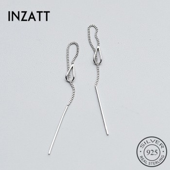 INZATT Real 925 Sterling Silver Elegant Chain Tassel Stick Bar Dangle Drop Earrings Personality Fine Jewelry For Women Party