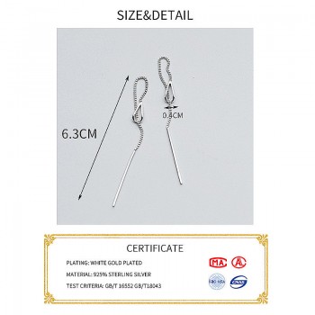 INZATT Real 925 Sterling Silver Elegant Chain Tassel Stick Bar Dangle Drop Earrings Personality Fine Jewelry For Women Party