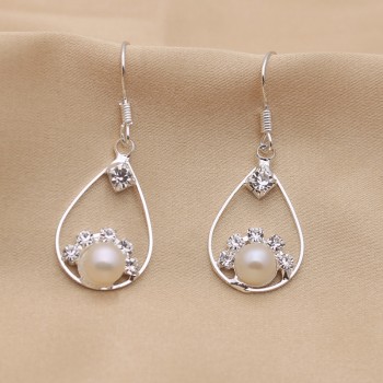Silver 925 Hollow Drop Earrings Pink Natural Fresh Water Pearl Crystal Dangle Earrings For Women Bridesmaid Fine Jewelry