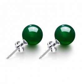 Ruifan 8mm Round Natural Green Agate Stud Earrings for Women S925 Sterling Silver Vintage Fine Jewelry Wedding Brincos YEA119