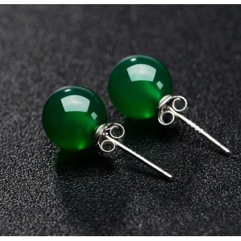 Ruifan 8mm Round Natural Green Agate Stud Earrings for Women S925 Sterling Silver Vintage Fine Jewelry Wedding Brincos YEA119