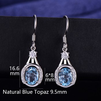 buulooai  Elegant Natural Sky Blue Topaz Earrings For Women Drop Earrings 925 Sterling Silver Fine Jewelry