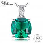 JewelryPalace Cushion 3.4ct Created Green Emerald Solitaire Pendant 925 Sterling Silver Fine Jewlery Without The Chain