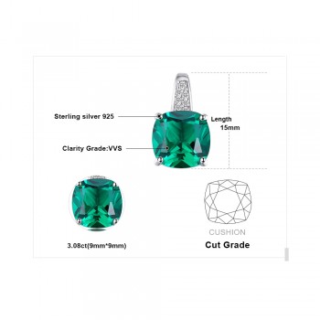 JewelryPalace Cushion 3.4ct Created Green Emerald Solitaire Pendant 925 Sterling Silver Fine Jewlery Without The Chain
