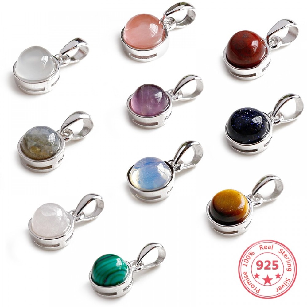 Hot Sale 100% 925 Sterling Silver Customizable Natural Malachite Labradorite Crystal Agate Opal Tigereye Gem Pendants Jewelry
