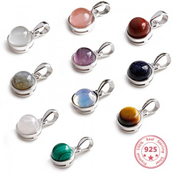 Hot Sale 100% 925 Sterling Silver Customizable Natural Malachite Labradorite Crystal Agate Opal Tigereye Gem Pendants Jewelry