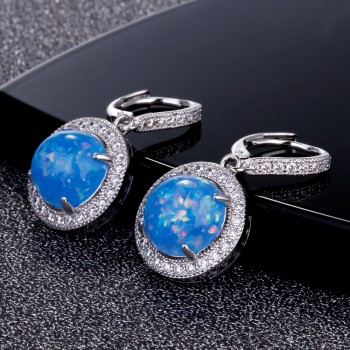 Womens Earrings Jewelry Drop Earrings 10MM Classic Opal Anniversary Silver 925 Dangle Earrings High Quality Party Accessories
