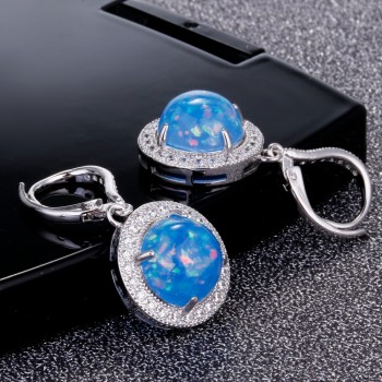 Womens Earrings Jewelry Drop Earrings 10MM Classic Opal Anniversary Silver 925 Dangle Earrings High Quality Party Accessories