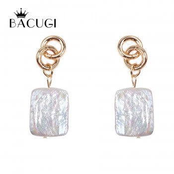 New Design Geometric Square Irregular Natural Freshwater Pearl Long Drop Earrings for Women Girl Gift
