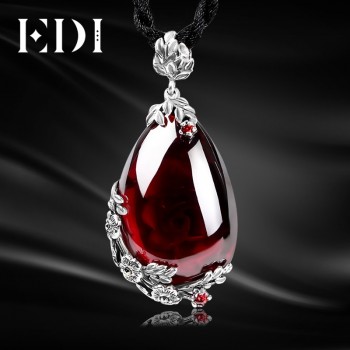 EDI Retro Royal Garnet Gemstone 100% 925 Sterling Silver Natural Chalcedony Pendant Necklace Female Fine Jewelry