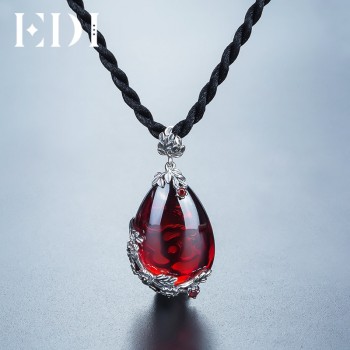 EDI Retro Royal Garnet Gemstone 100% 925 Sterling Silver Natural Chalcedony Pendant Necklace Female Fine Jewelry