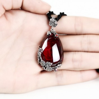 EDI Retro Royal Garnet Gemstone 100% 925 Sterling Silver Natural Chalcedony Pendant Necklace Female Fine Jewelry