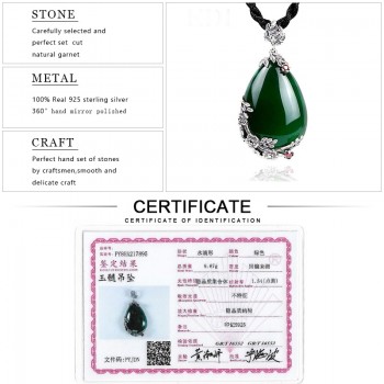 EDI Retro Royal Garnet Gemstone 100% 925 Sterling Silver Natural Chalcedony Pendant Necklace Female Fine Jewelry
