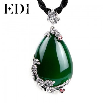 EDI Retro Royal Garnet Gemstone 100% 925 Sterling Silver Natural Chalcedony Pendant Necklace Female Fine Jewelry