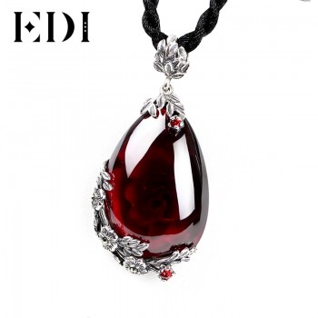 EDI Retro Royal Garnet Gemstone 100% 925 Sterling Silver Natural Chalcedony Pendant Necklace Female Fine Jewelry