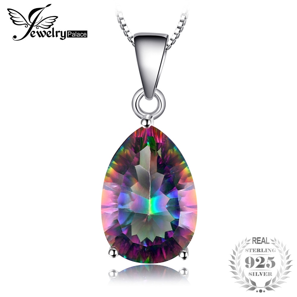 JewelryPalace Pear 5ct Natura Rainbow Fire Mystic Topaz Pendant Solid 925 Sterling Silver Brand Vintage Jewelry Without a Chain