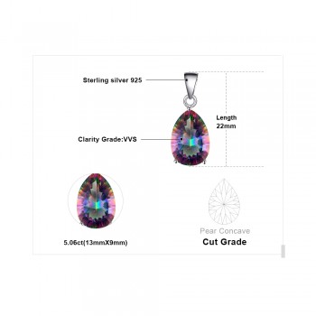 JewelryPalace Pear 5ct Natura Rainbow Fire Mystic Topaz Pendant Solid 925 Sterling Silver Brand Vintage Jewelry Without a Chain