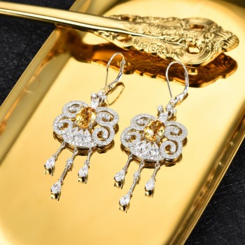 Lamp;zuan Natural 3.66ct Citrine Dangle Earrings for Woman 925 Sterling Silver Tassel Earrings Vintage Gemstone Jewelry Bridal Gift