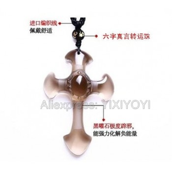 Drop Shipping  Natural Black Obsidian Carved Cross Lucky  pendant free beads necklace for woman man Hand carved Pendants Jewelry