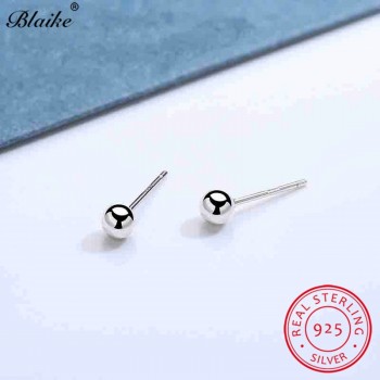 Blaike Solid S925 Sterling Silver Round Ball Stud Earrings For Women Men Simple Daily Earrings Female Male Piercing Ear Jewelry
