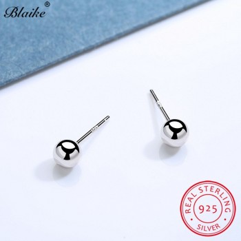 Blaike Solid S925 Sterling Silver Round Ball Stud Earrings For Women Men Simple Daily Earrings Female Male Piercing Ear Jewelry